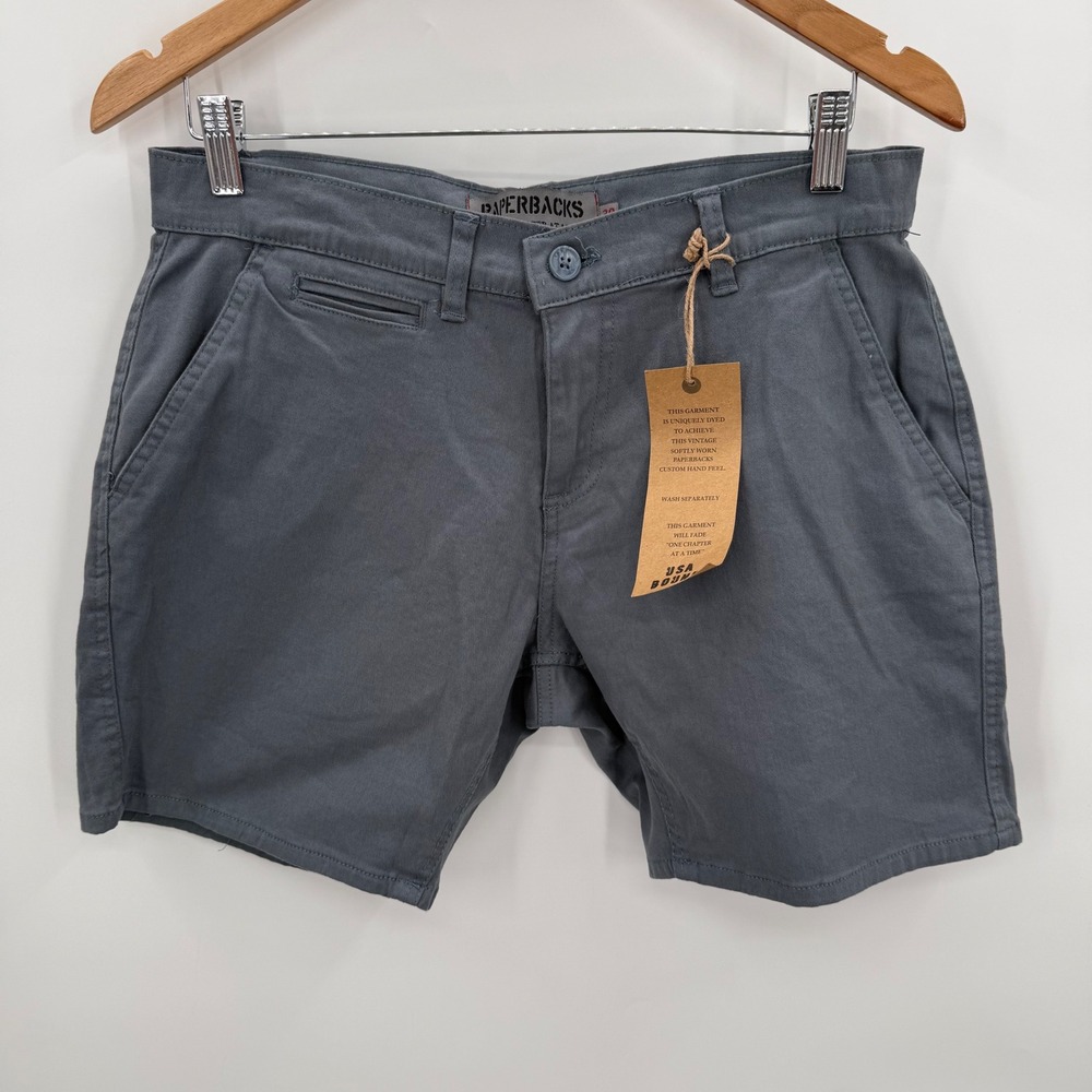 Paperbacks Mens‎ Chino Shorts Size 30 Grey Stretch Cotton Vintage Dye New